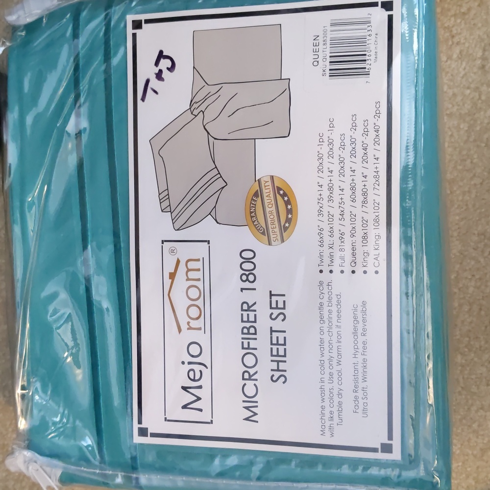 NWT Mejo Room microfiber 1800 teal queen sheet set